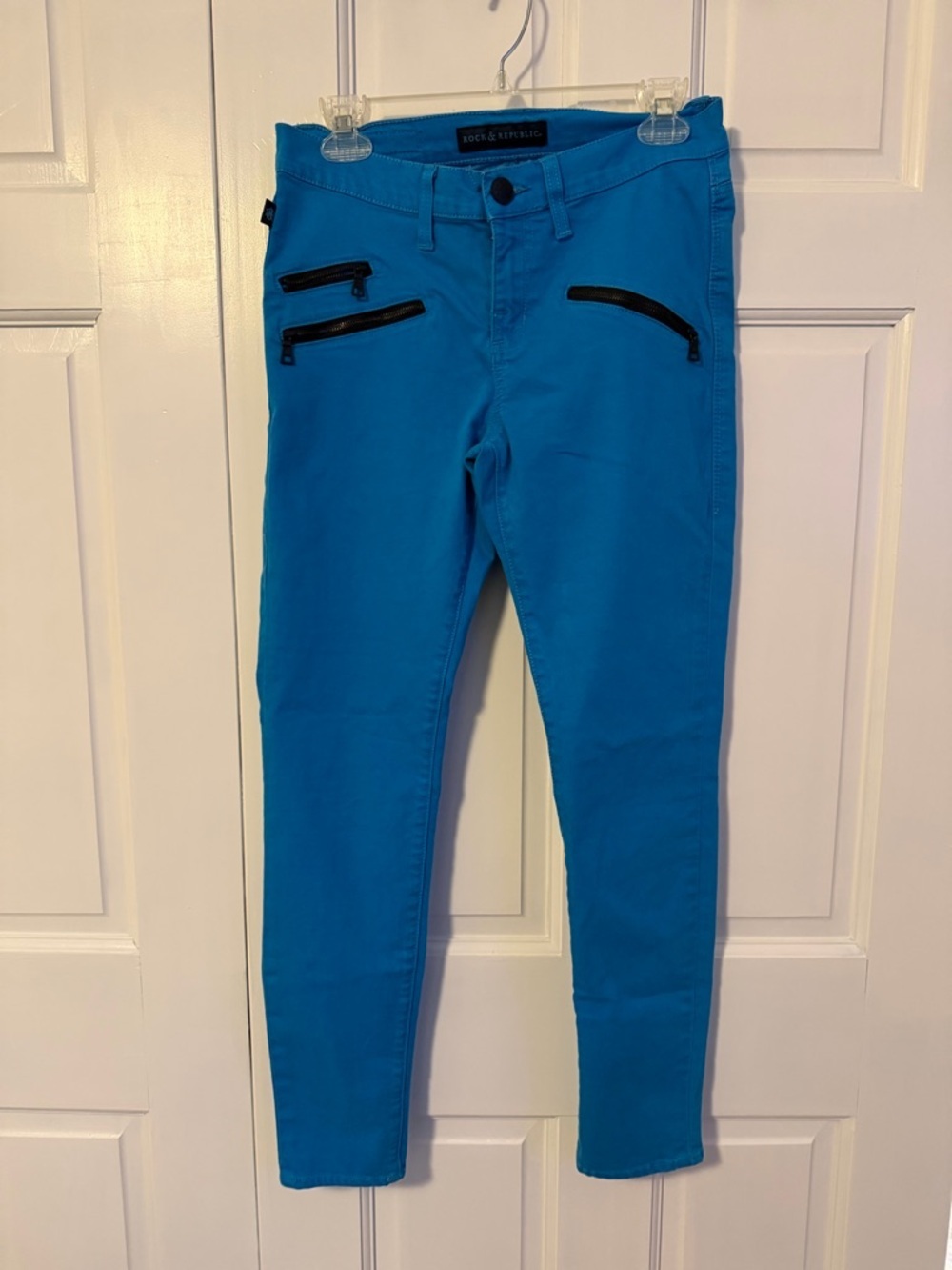 Rock & Republic Blue Zip Pocket Skinny Pants Women's Size 8 Stretch Mid Rise